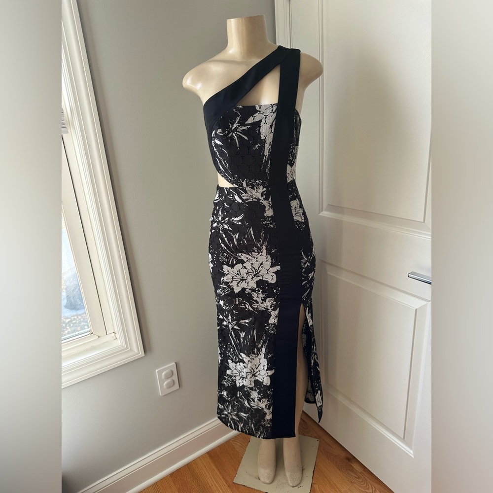 BCBGMaxAzria Black and White One Shoulder Dress
